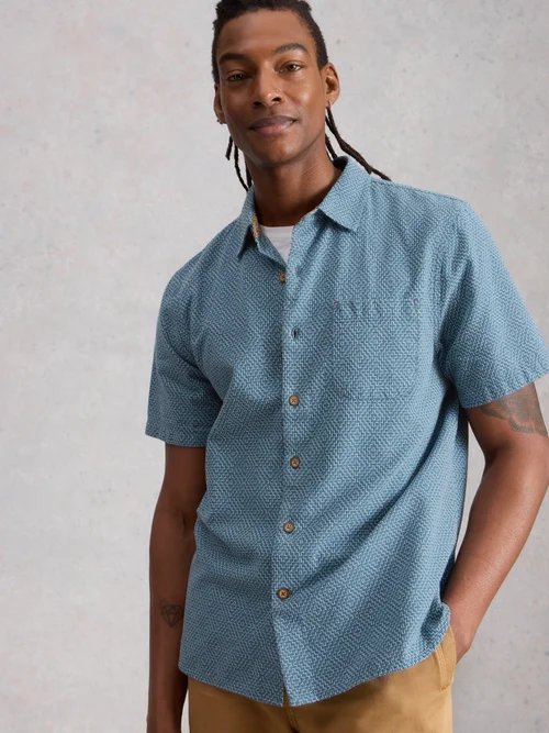 Chemise SS à points de mosaïque - Mid Blue - XL Image 3