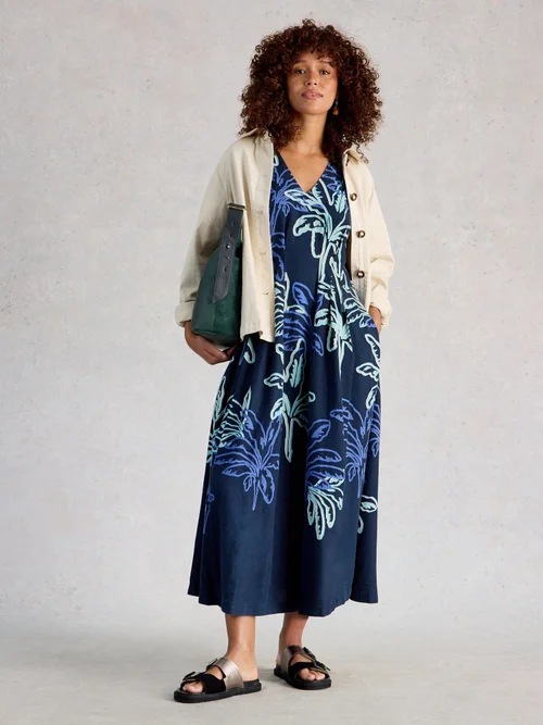 Robe Kate en lin mélangé - Navy Pr - 44/R Image 2