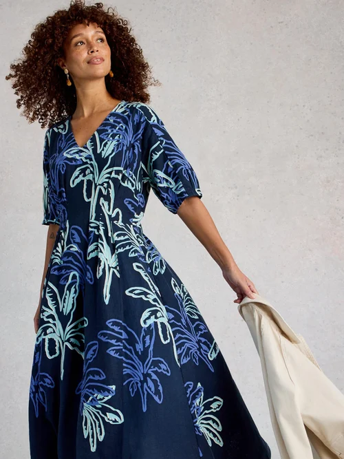 Robe Kate en lin mélangé - Navy Pr - 44/R Image 1