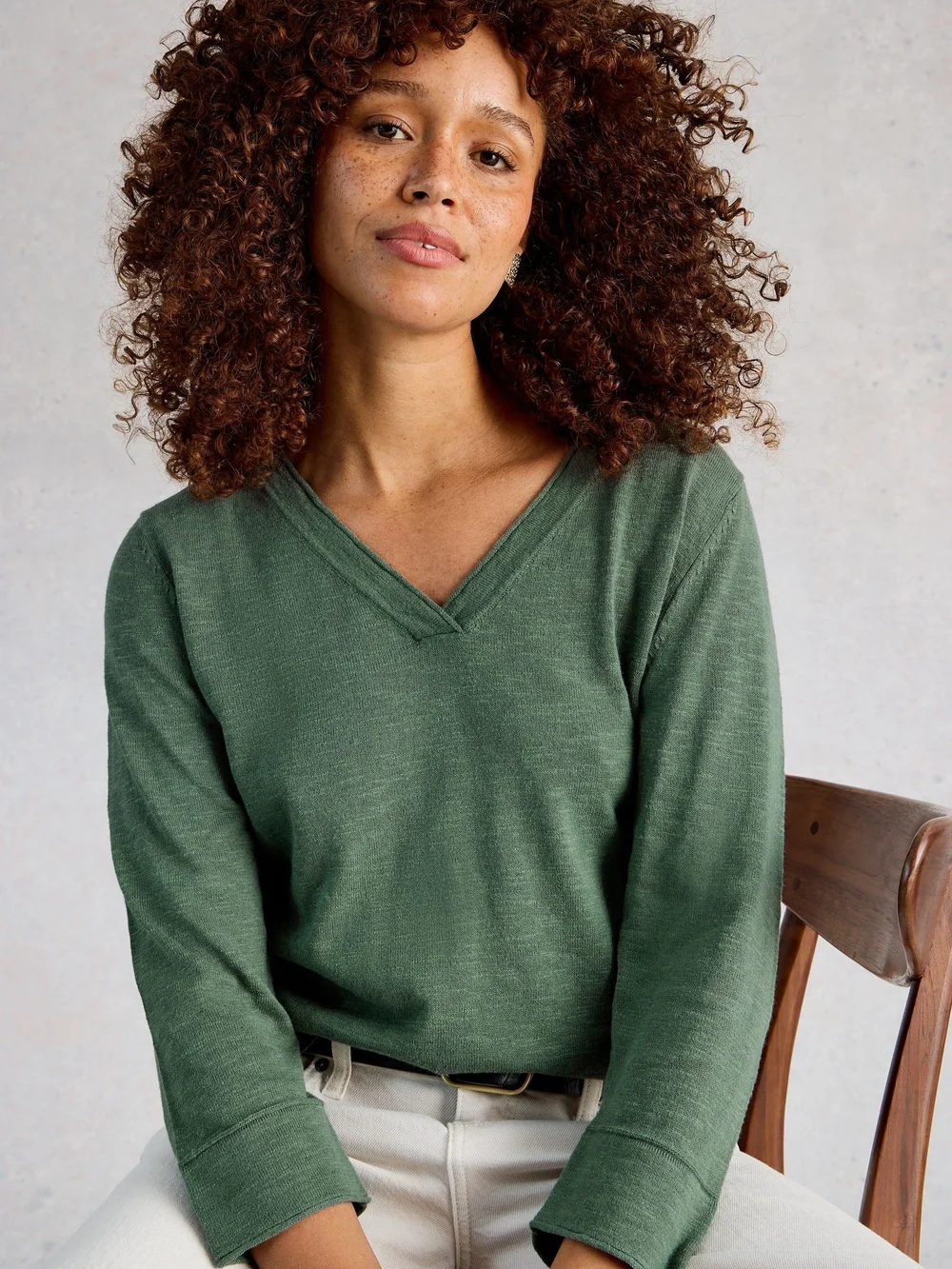 Pull en mélange de lin Elody - Khaki Grn - 50 Image 1