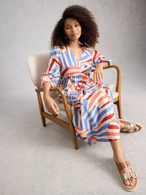 Robe midi Lucy en lin mélangé - Ivory Mlt - 50/R Image 1
