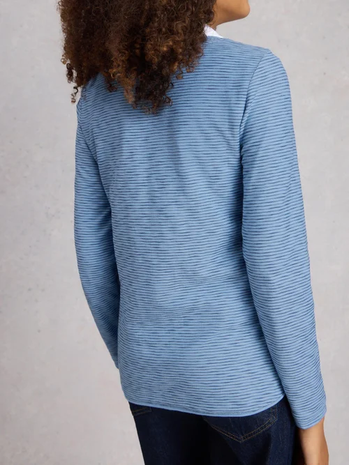 Tee-shirt manches longues Clara Texture - Mid Blue - 48 Image 4