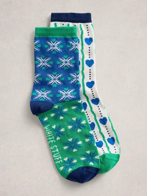 Lot de 2 paires de chaussettes à motifs cœur - Blue Mlt - 39-41 Image 1