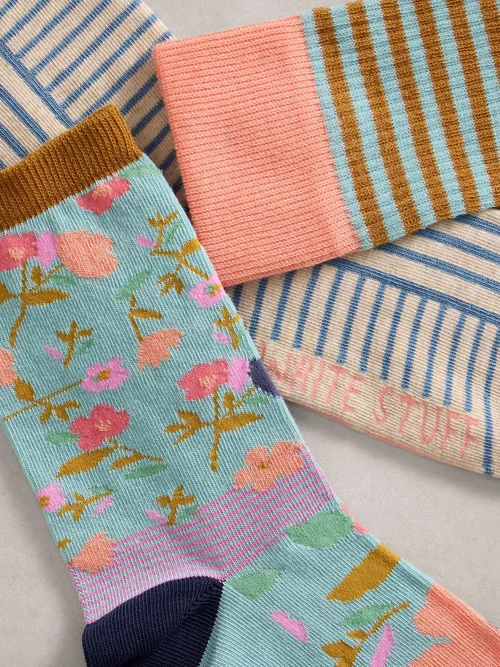 Lot de 3 paires de chaussettes à rayures florales - Pink Mlt - 39-41 Image 2