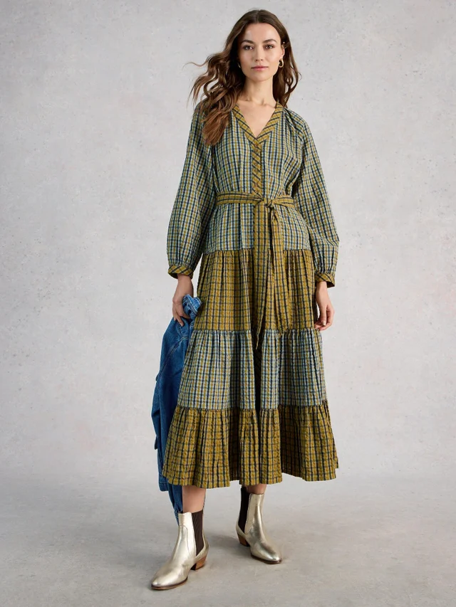 Robe midi à carreaux clémentine