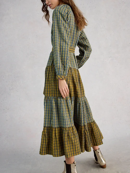 Robe midi à carreaux clémentine - Green Mlt - 40/R Image 4