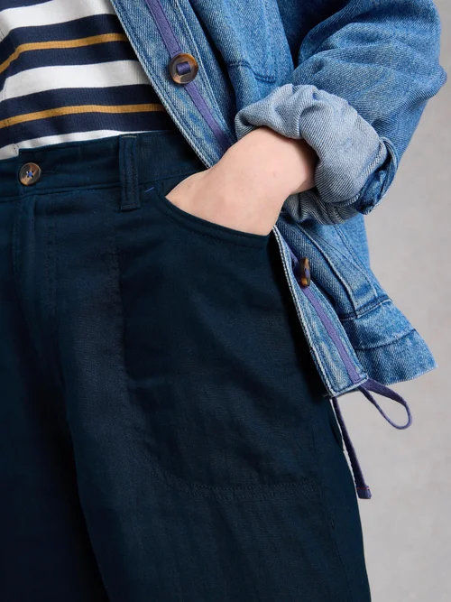 Tia Linen jambes larges crop - Dark Navy - 52/R Image 3