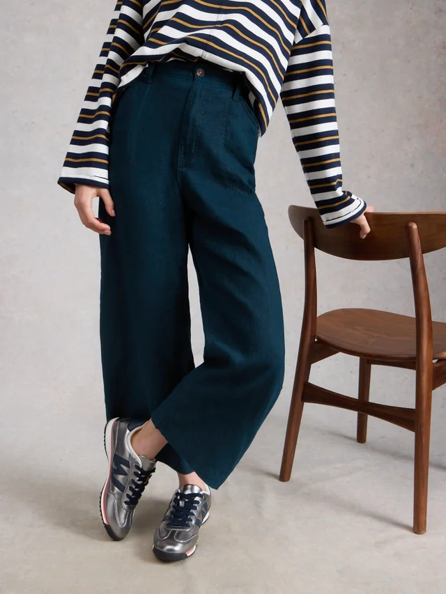 Tia Linen jambes larges crop