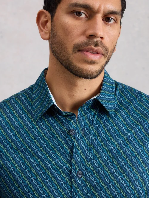 Chemise Salcombe SS à imprimé poisson - Navy Pr - XXL/R Image 1