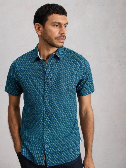 Chemise Salcombe SS à imprimé poisson - Navy Pr - XL/R Image 3