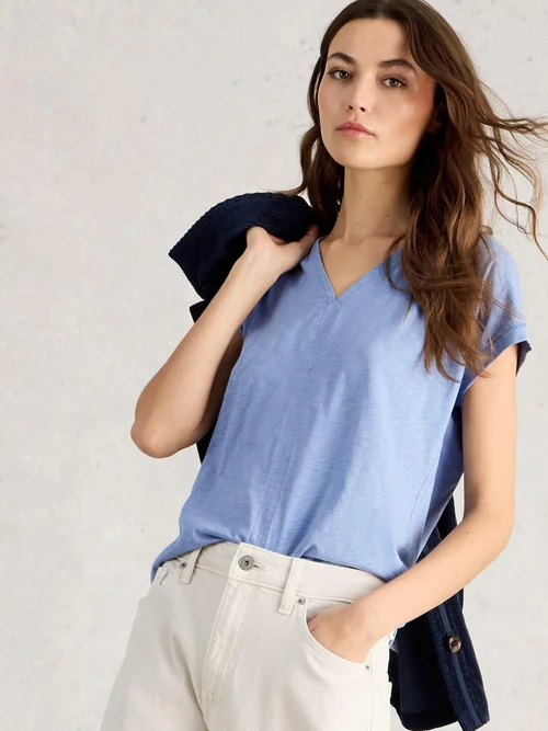 T-SHIRT NEVE À COL V - Mid Blue - 52 Image 1