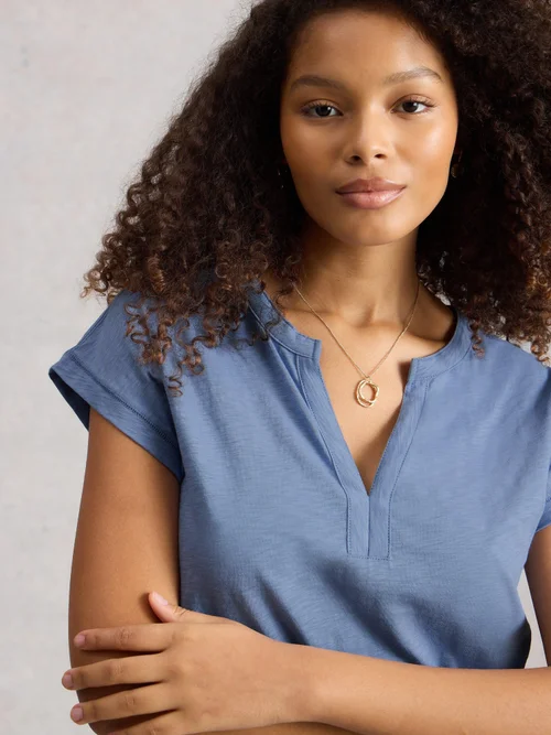 T-SHIRT À COL CASSÉ NINA - Mid Blue - 46 Image 3