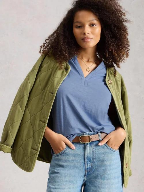 T-SHIRT À COL CASSÉ NINA - Mid Blue - 46 Image 1