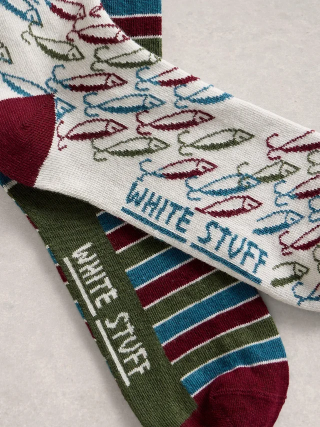 Lot de 2 Chaussettes Cheville Imprimé Poisson