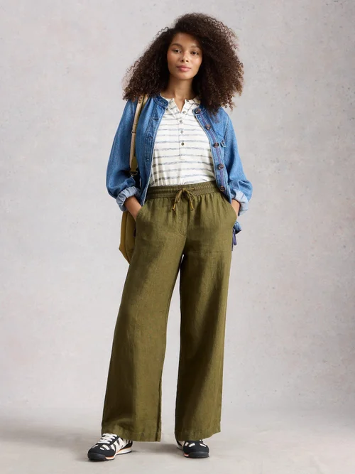 Pantalon large en lin Ally - Khaki Grn - 50/R Image 2