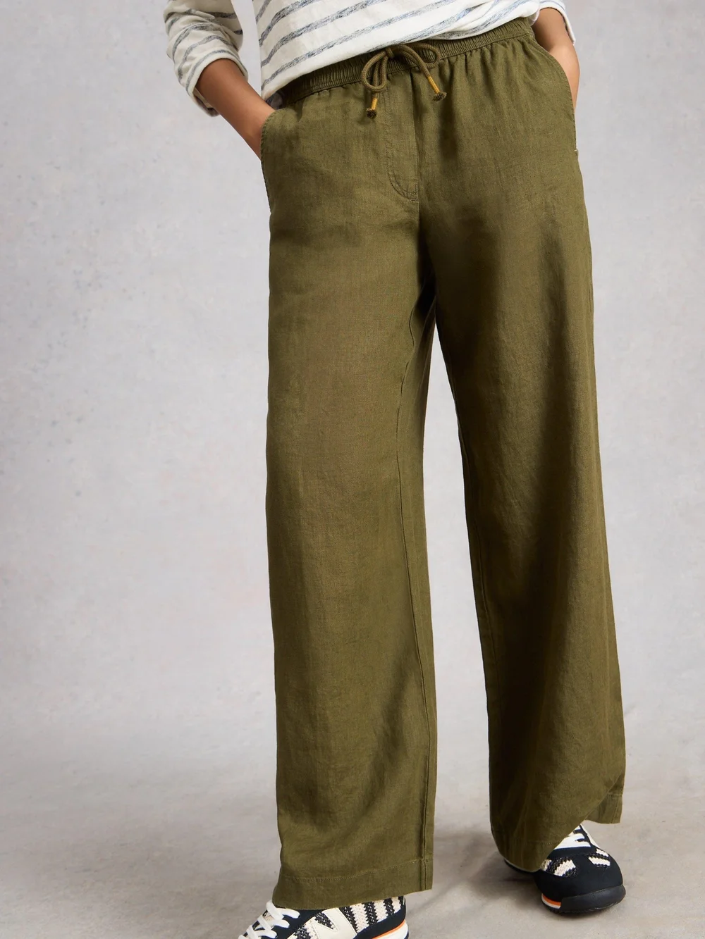 Pantalon large en lin Ally - Khaki Grn - 50/R Image 1