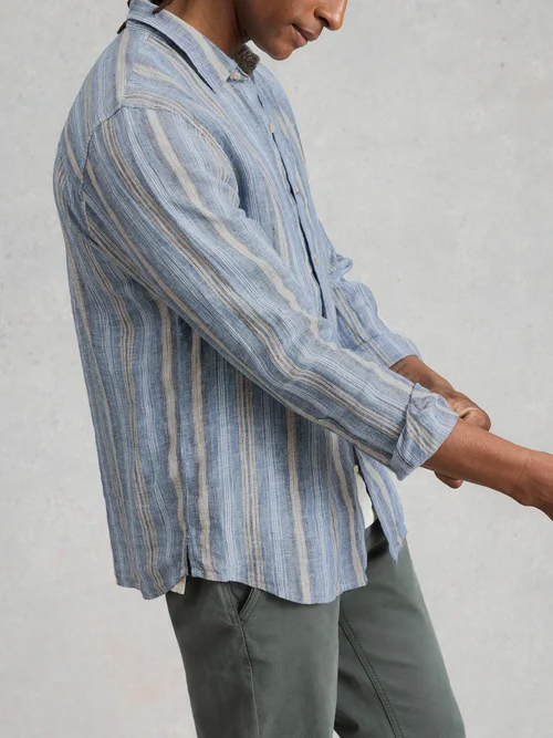 Chemise en lin à rayures Keswick LS - Blue Mlt - XXL Image 1