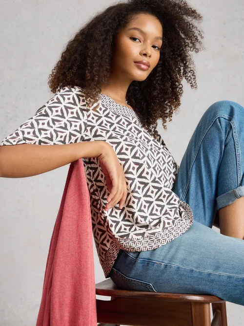 T-SHIRT EN MAILLOT WEAVER - Ivory Pr - 52 Image 2