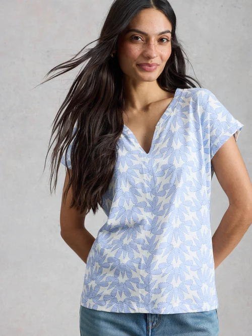 T-SHIRT À COL CASSÉ NELLY - Blue Pr - 52 Image 3