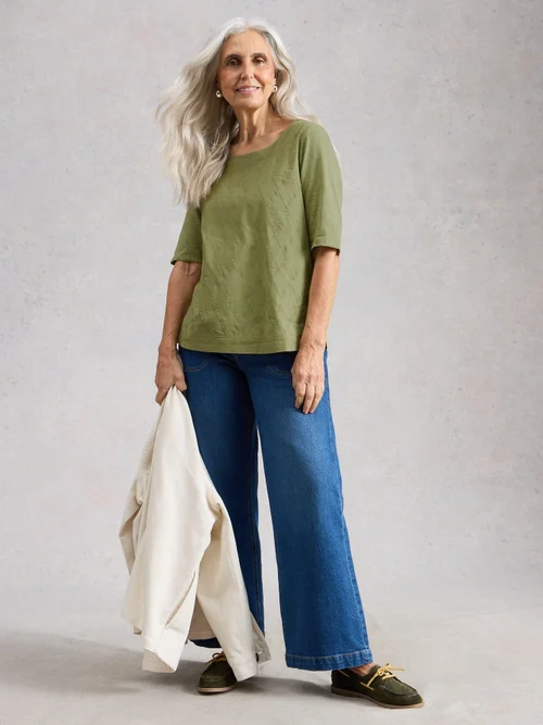 T-SHIRT BRODERIE TWEAVE - Khaki Grn - 52 Image 2