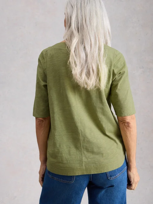 T-SHIRT BRODERIE TWEAVE - Khaki Grn - 46 Image 4