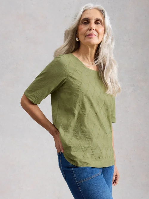 T-SHIRT BRODERIE TWEAVE - Khaki Grn - 46 Image 3