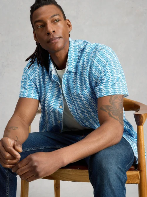Chemise Finsbury à motif poisson SS - White Pr - XL/R Image 1