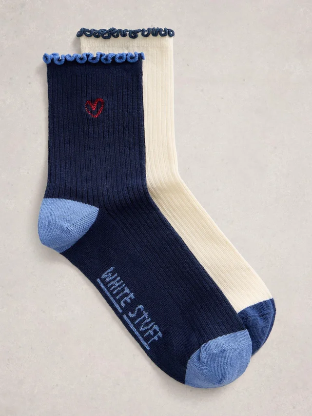 Lot de 2 paires de chaussettes brodées à la cheville
