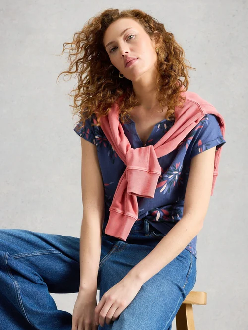 T-SHIRT À COL CASSÉ NELLY - Navy Multi - 52 Image 1