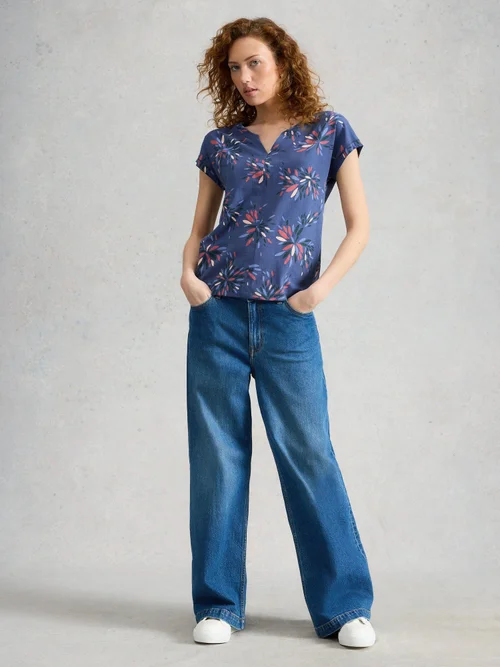 T-SHIRT À COL CASSÉ NELLY - Navy Multi - 52 Image 2