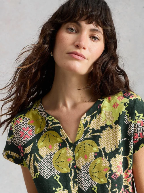 T-SHIRT À COL CASSÉ NELLY - Green Pr - 52 Image 3