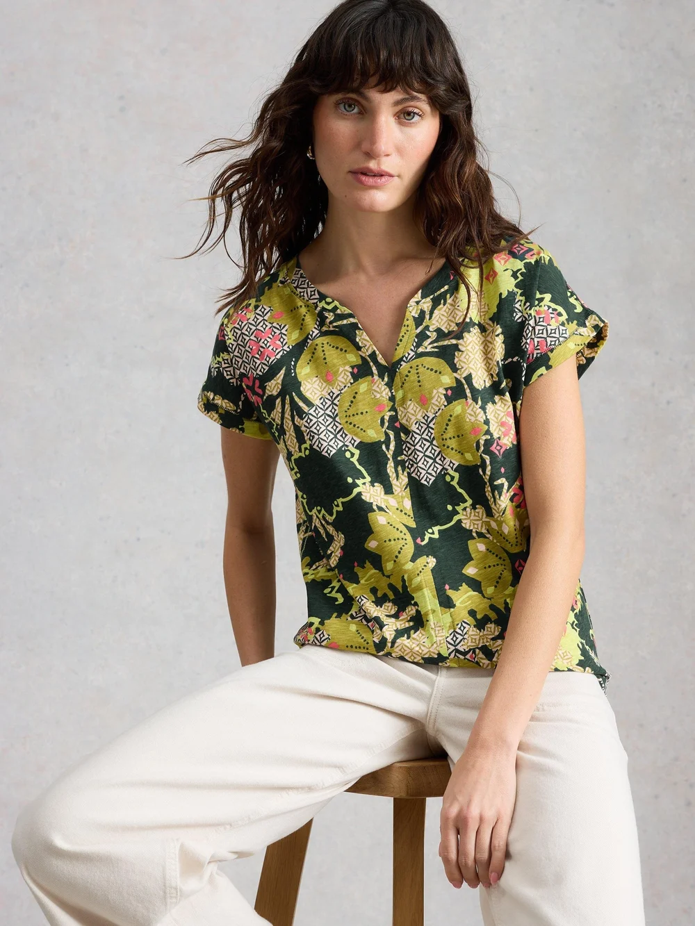 T-SHIRT À COL CASSÉ NELLY - Green Pr - 36 Image 1