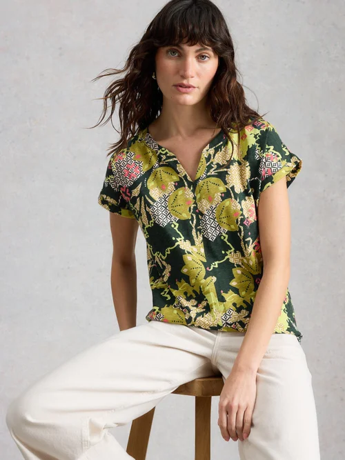 T-SHIRT À COL CASSÉ NELLY - Green Pr - 36 Image 1