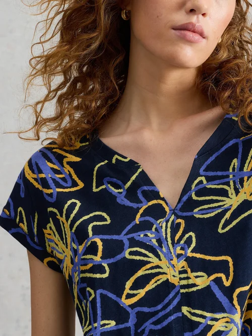 T-SHIRT À COL CASSÉ NELLY - Navy Pr - 52 Image 3