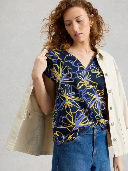 T-SHIRT À COL CASSÉ NELLY - Navy Pr - 52 Image 1