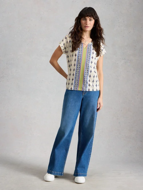 T-SHIRT À COL CASSÉ NELLY - White Mlt - 46 Image 2