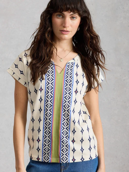 T-SHIRT À COL CASSÉ NELLY - White Mlt - 46 Image 3