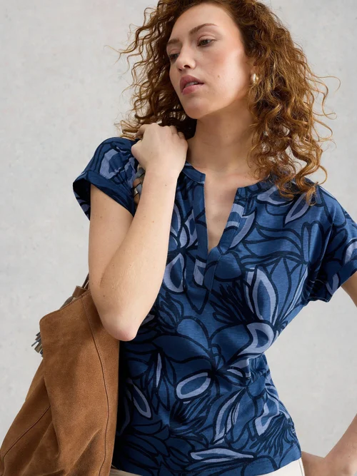 T-SHIRT À COL CASSÉ NINA - Blue Pr - 52 Image 1