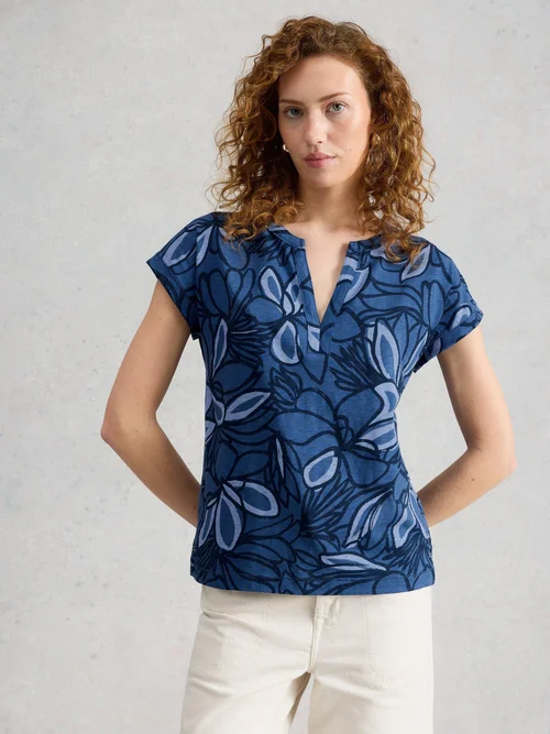 T-SHIRT À COL CASSÉ NINA - Blue Pr - 52 Image 3