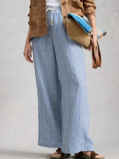 Pantalon large en lin Ally - Blue Mlt - 52/R Image 1