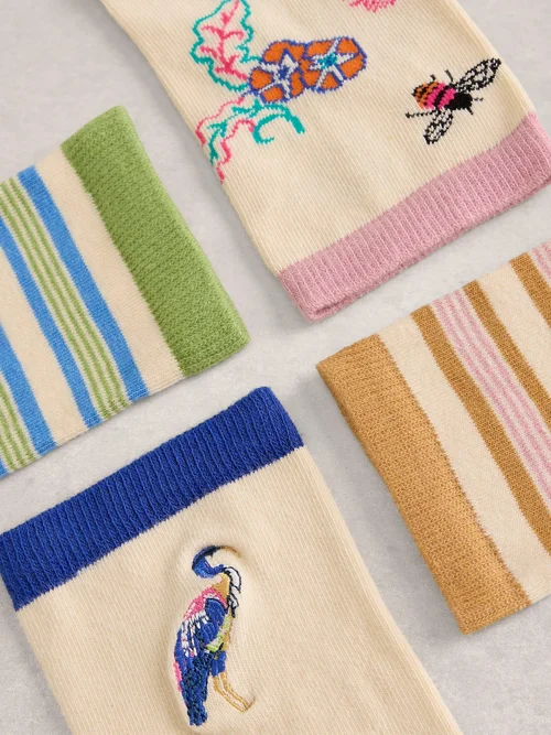Lot de 4 paires de chaussettes à rayures imprimé floral - Nat Mlt - 39-41 Image 3