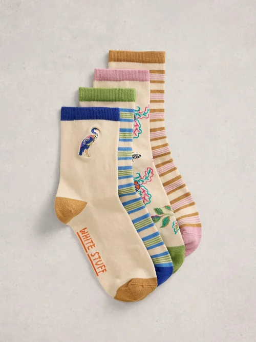 Lot de 4 paires de chaussettes à rayures imprimé floral - Nat Mlt - 39-41 Image 2