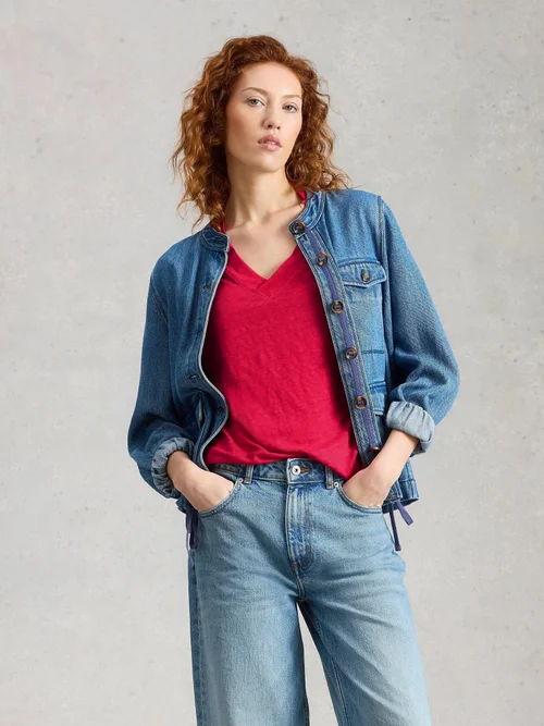 T-shirt en lin à col en V Susie - Dk Pink - 46 Image 1