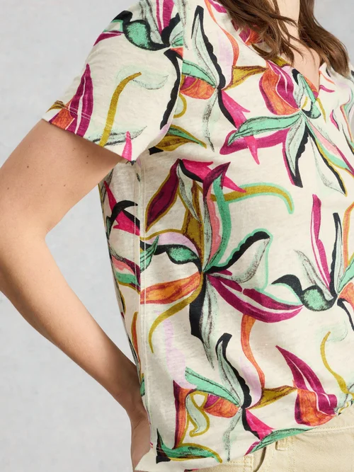 T-shirt en lin à col en V Susie - Ivory Pr - 52 Image 3