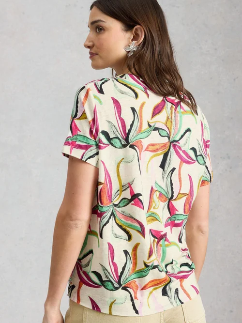 T-shirt en lin à col en V Susie - Ivory Pr - 52 Image 4