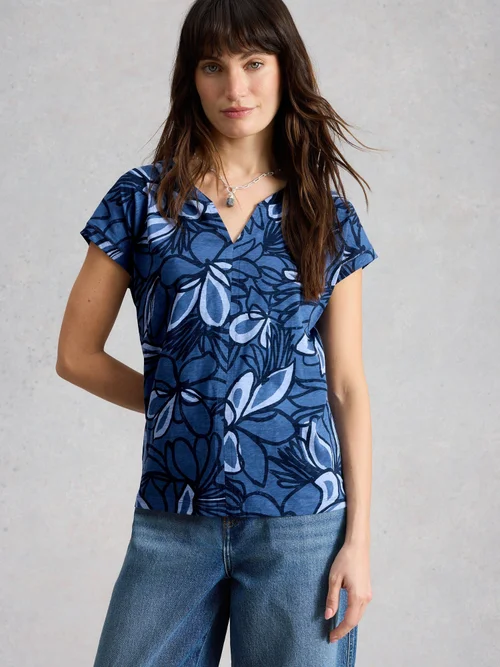 T-SHIRT À COL CASSÉ NELLY - Blue Pr - 42 Image 3
