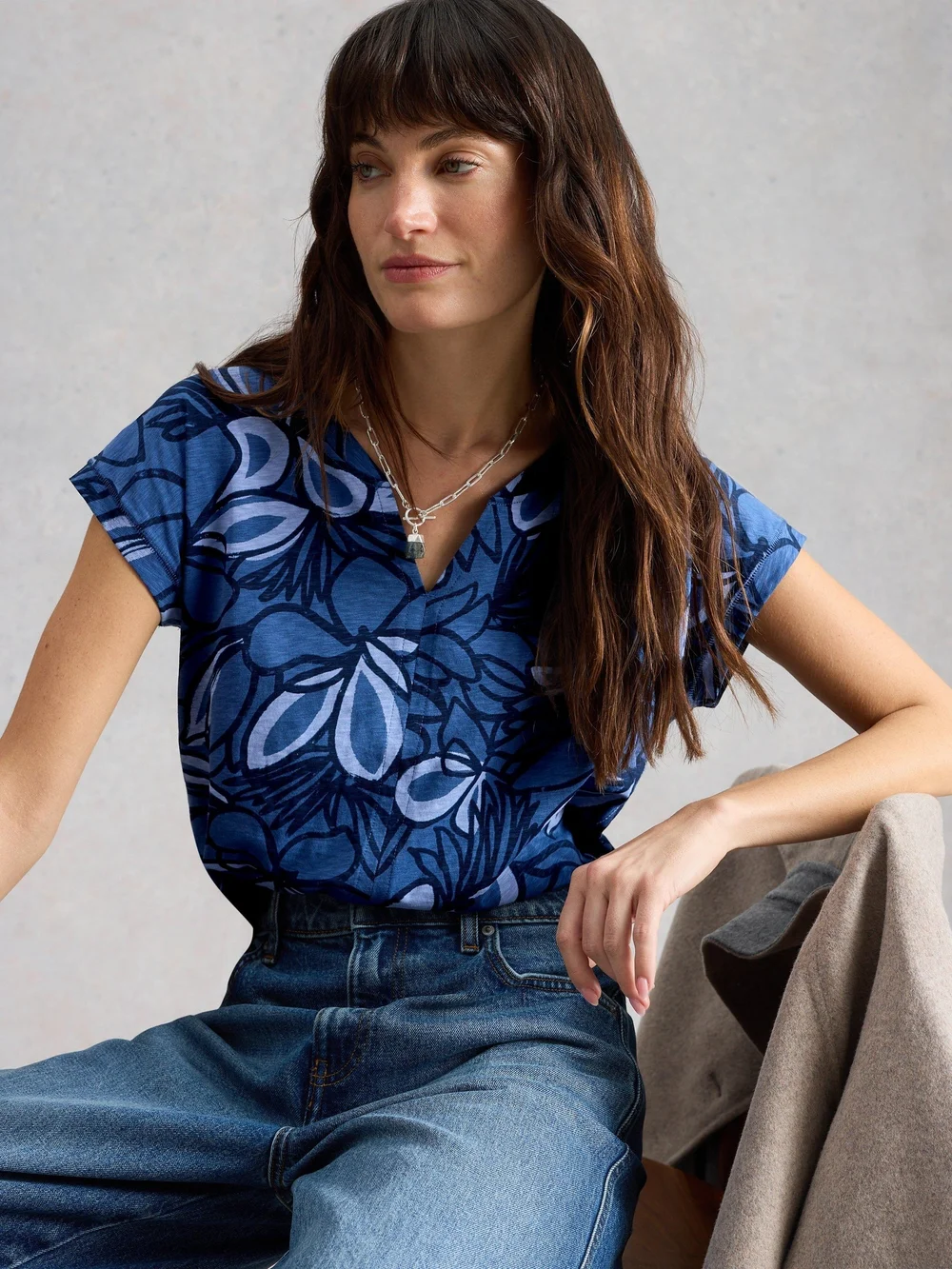 T-SHIRT À COL CASSÉ NELLY - Blue Pr - 52 Image 1