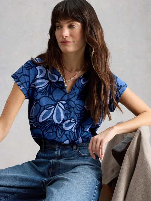 T-SHIRT À COL CASSÉ NELLY - Blue Pr - 52 Image 1