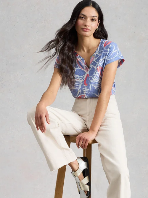 Tee-shirt Nelly à col en V - Teal Pr - 48 Image 1