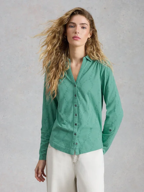 Bestickte Jerseybluse Annie - Mid Teal - 48 Image 3